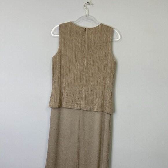 Alex Evenings Gold Metallic Gown Maxi Dress Womens Size 8 Formal Mature - Picture 10 of 12